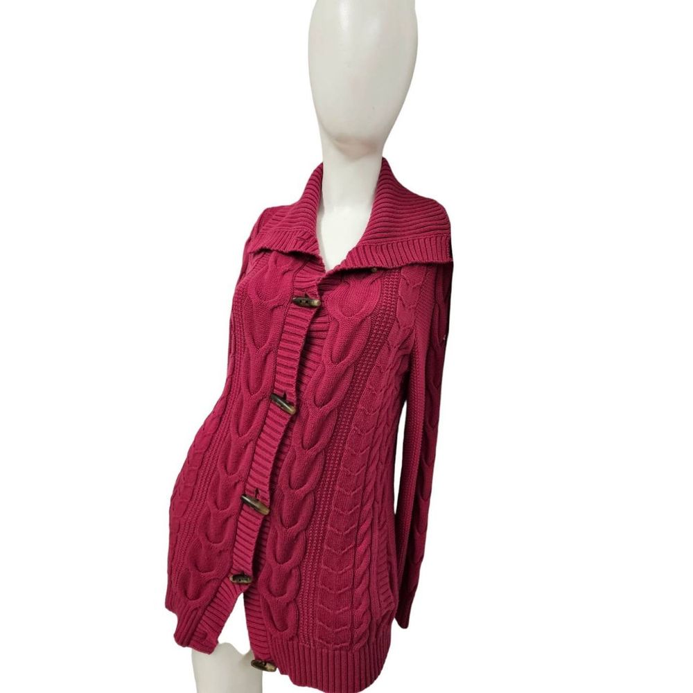 L.l. Bean Fuscia Pink Toggle Cableknit Cardigan Medium - Picture 2 of 8